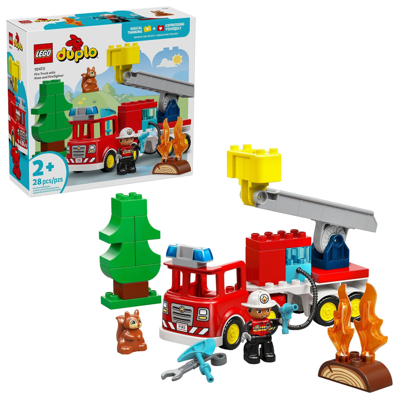 Fire Truck with Hose & Firefighter Toy Building Set - 10473, 26-pcs, Ages 2+ S9941