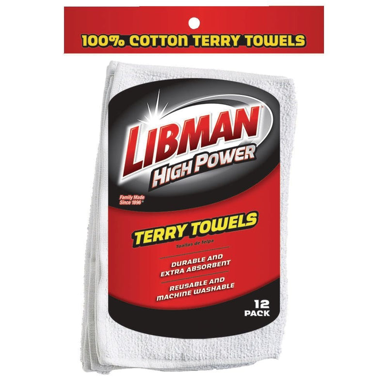 Heavy Duty All-Purpose Machine Washable 100% Cotton Terry Towels, White, 12-pk U8687