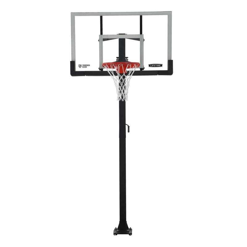 Adjustable In-Ground Bolt Down Outdoor Basketball Hoop with 60-in Tempered Glass, Hoop & Net System M4473