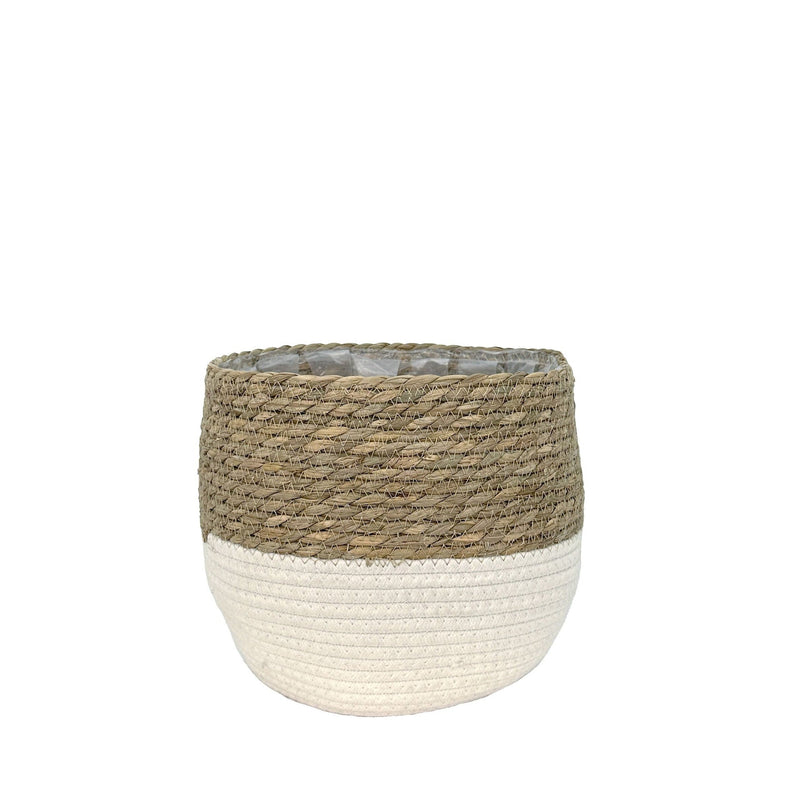 Lynne Weave Cotton Jute Round Basket Planter with Leaf-Proof Plastic Lining, 6-in J5867
