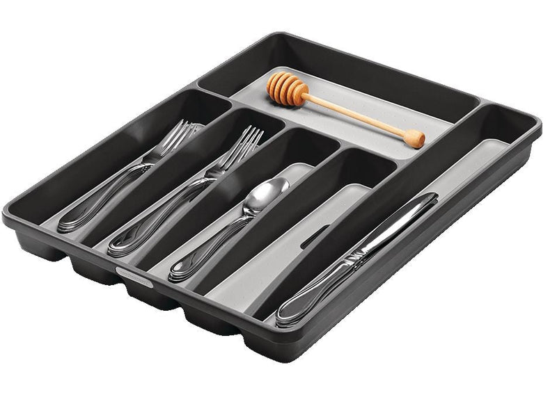 Madesmart Large 6-Compartment Cutlery & Kitchen Utensil Drawer Organizer Tray/Holder, Grey F5379