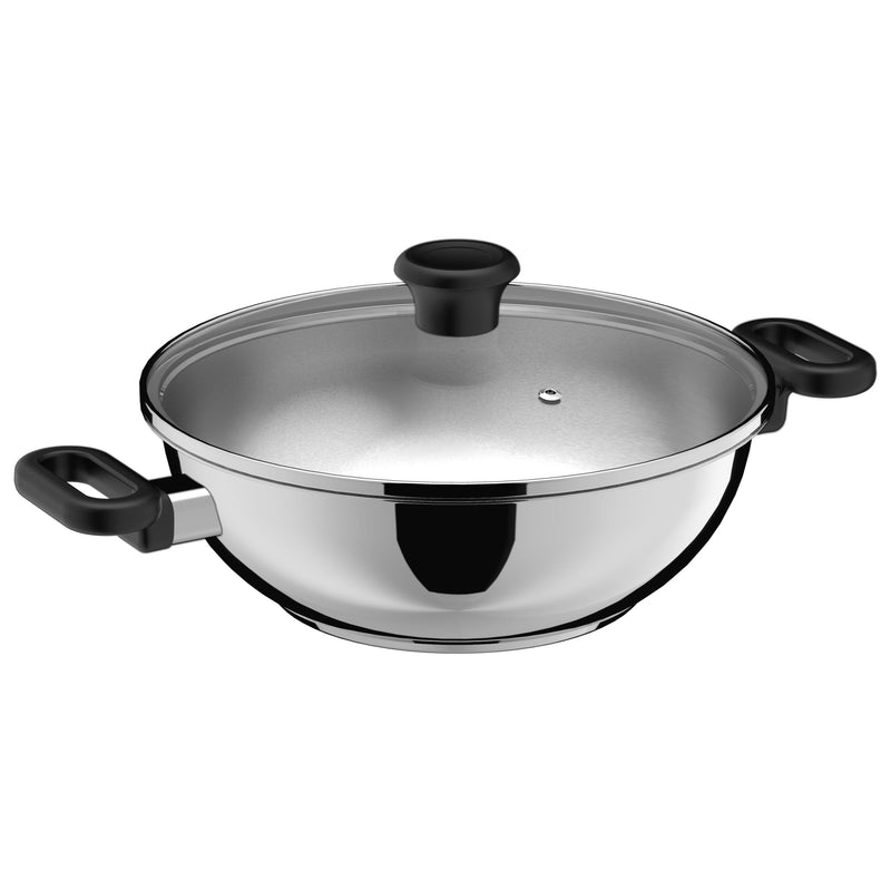 3.4qt Stainless Steel Karahi with lid 26cm 10.25in O5197