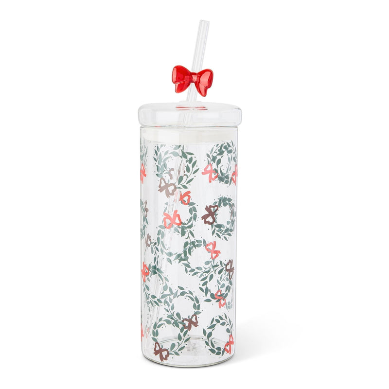 22-oz Printed Glass Tumbler with Bow Charm Straw J8067