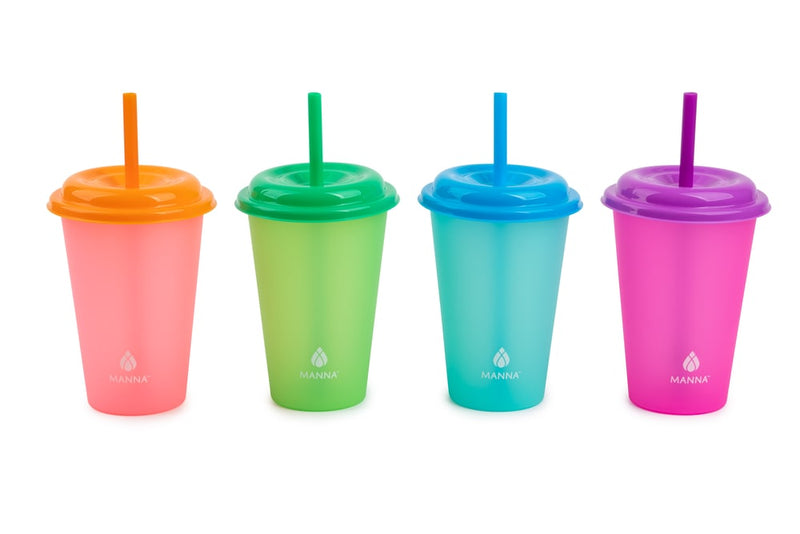 Plastic Colour Changing Cups with Straws & Lids, 12-oz, 4-pk, Assorted Colours O0412