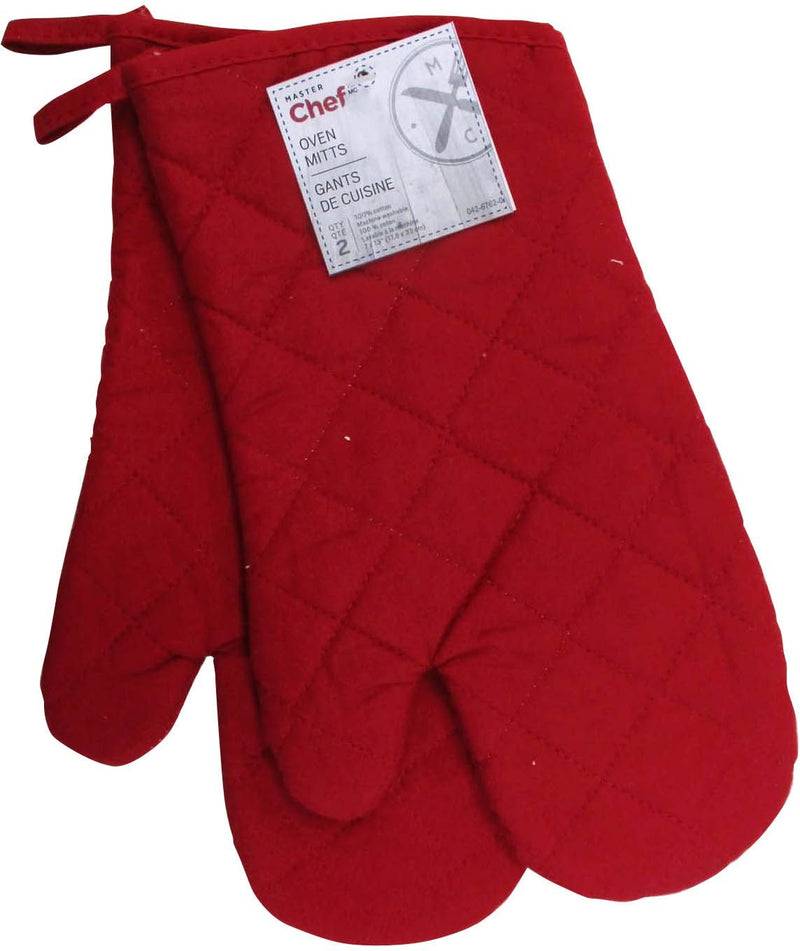 2pc Cotton Oven Mitt Set with Hanging Loop, Red L3814