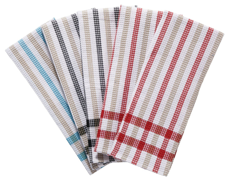 Cotton Plaid Waffle Kitchen Towels, Reusable, 22-in x 32-in, 5-pk, Assorted Colours C5933