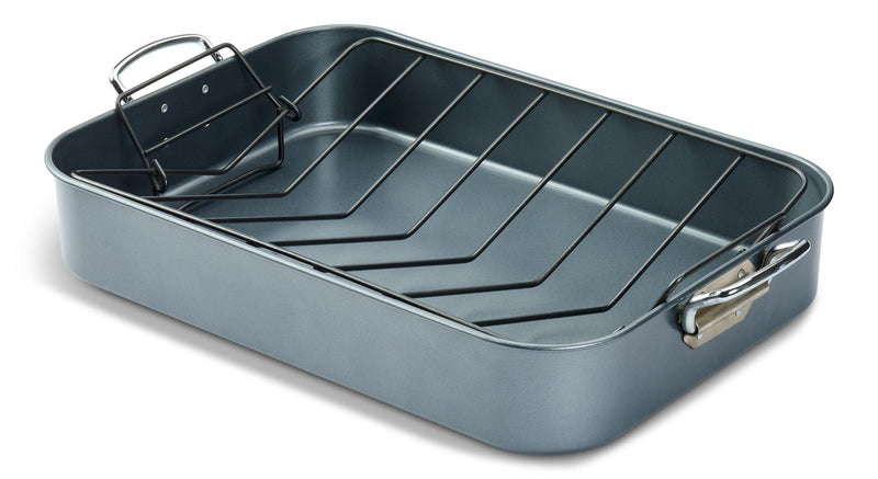 Heavy-Duty Grey Non-Stick Roaster with Handle and Rack, 17-in T0426