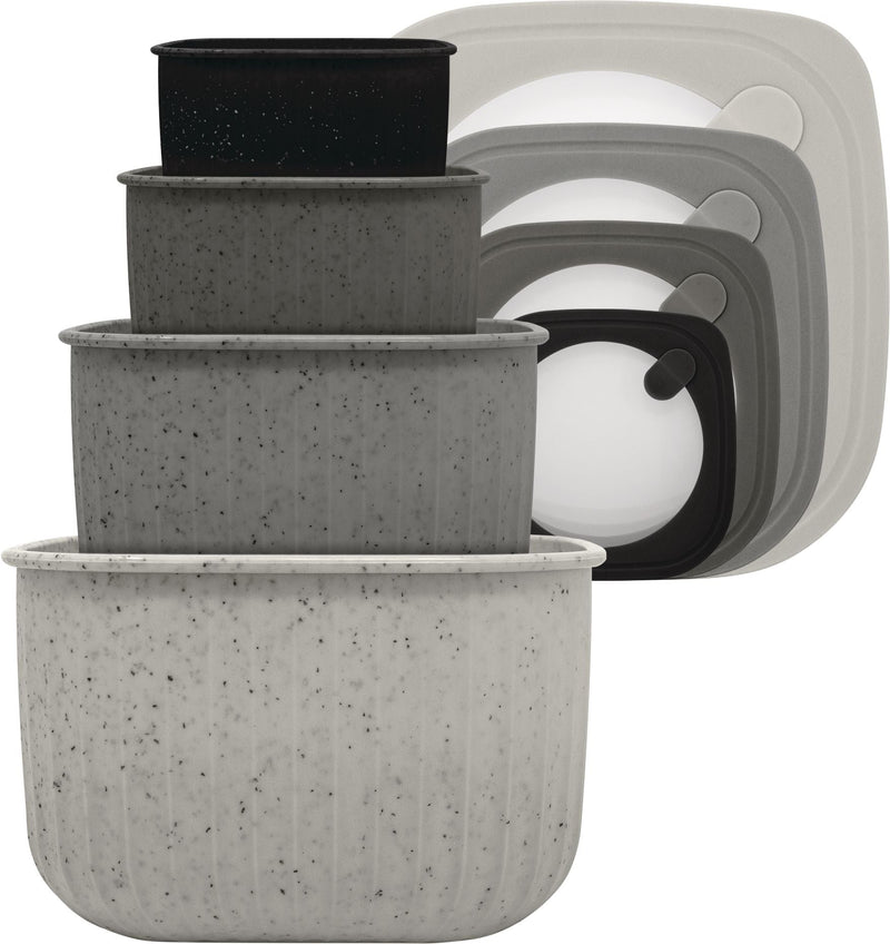 Square Bowl Food Storage Container Set with Lid, Grey, 4-pc Q6903