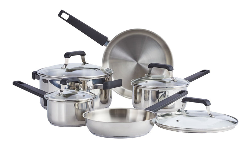 Stainless Steel Cookware Set with Glass Lids, 9-pc V8358