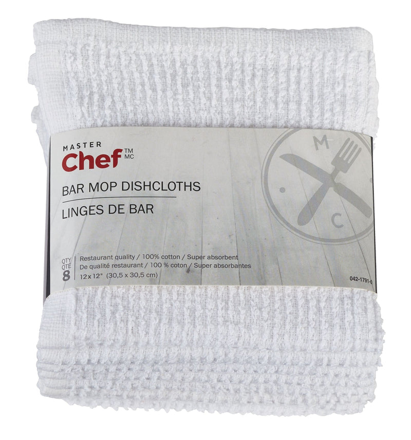 Terry Cotton Bar Mop Dishcloths, 16-in x 19-in, White, Reusable, 4-pk G9715