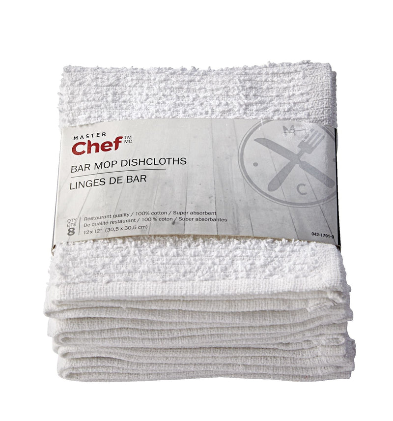 Terry Cotton Bar Mop Dishcloths, Reusable, 12-in x 12-in, 8-pk, White D9683