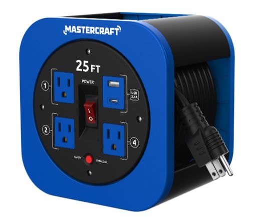25-ft 13A 3-Outlet/1 USB-A and 1 USB-C Extension Cord Reel V4630