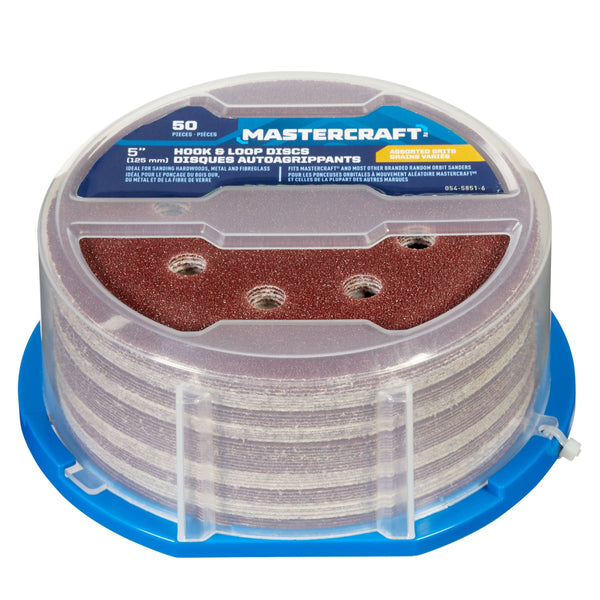 5-in Assorted Grit Hook & Loop Aluminum Oxide 8-Hole Sanding Disc Set for Wood, Metal, 50-pc M9080