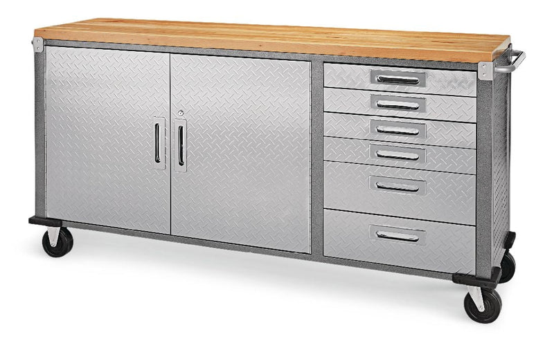 72" Diamond Series 2-Door, 6-Drawer Wooden Top Work Station with Wheels, 72 x 21-5/8 x 37-1/2-in X6440