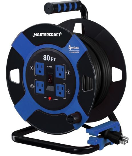 80-ft 4-Outlet Retractable Extension Cord Reel with Surge Protection H9609