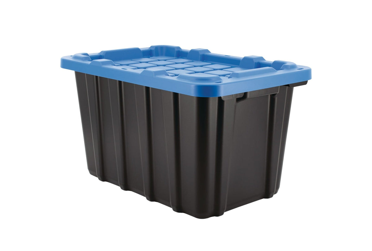 Heavy Duty Stackable Storage Box with Lid, 45-L, Black/Blue