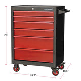 Rolling Tools Storage Cabinet with 6 Drawers, Black&Red, 26-in