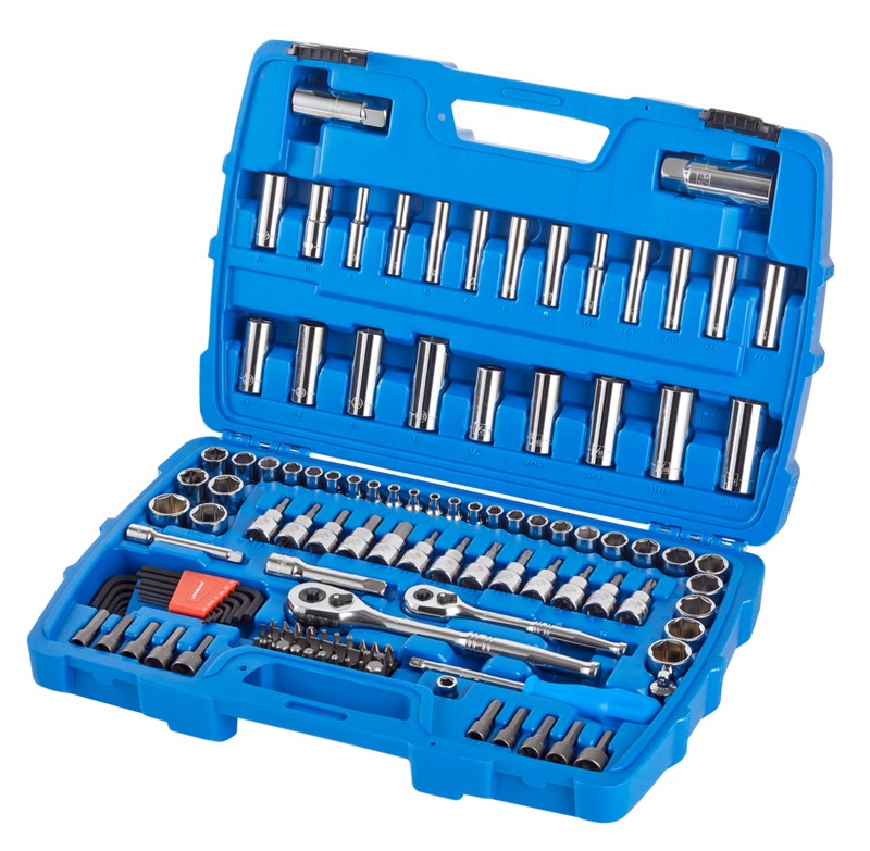 Socket Set, 128-pc, SAE / Metric, CRV, Nickel-Chrome Plating N4033