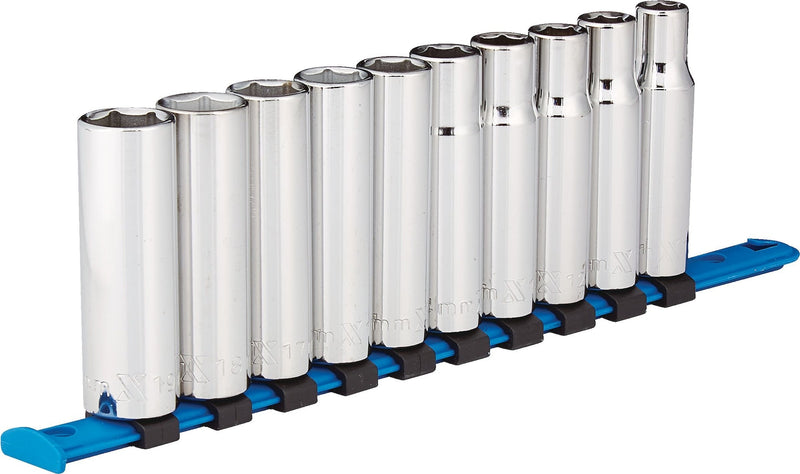 1/2-in Drive 6 Pt. Deep Socket Set, Metric, Nickel-Chrome Plating, 10-pc Q3816