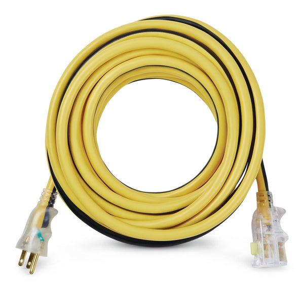 25-ft 12/3 Outdoor Extension Cord with Grounded Outlet, Lighted End and Locking Connector, Yellow/Black Q3554