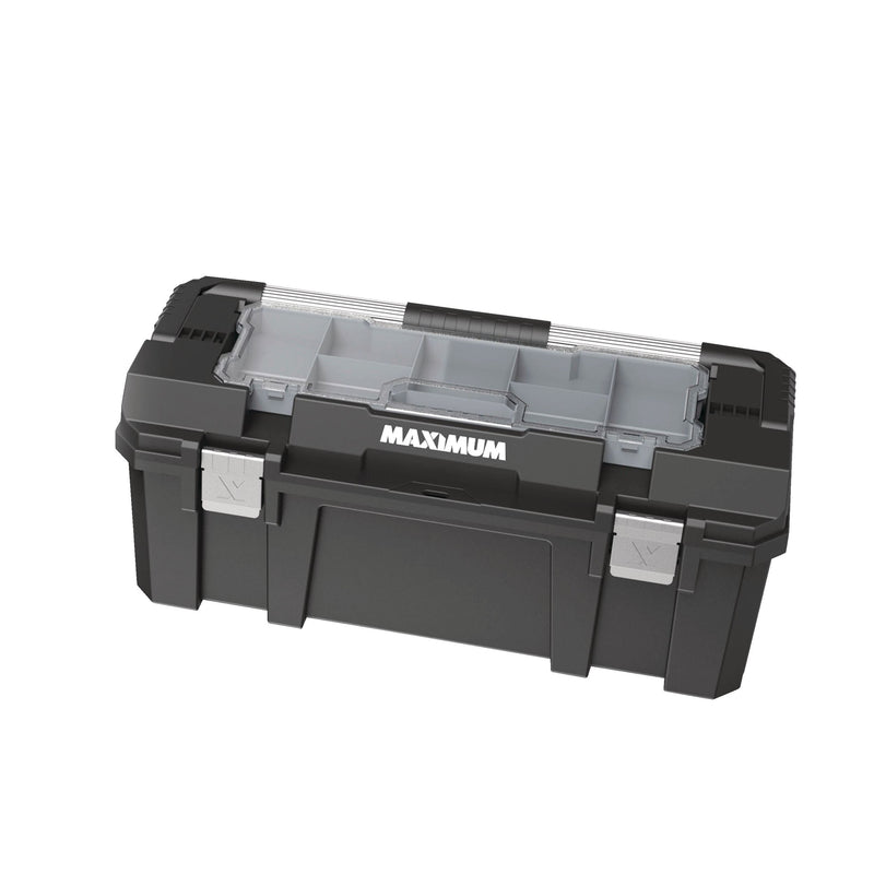 Heavy-Duty Plastic Tool Box with Removable Tray & Organizer, 26-in, Black V5651