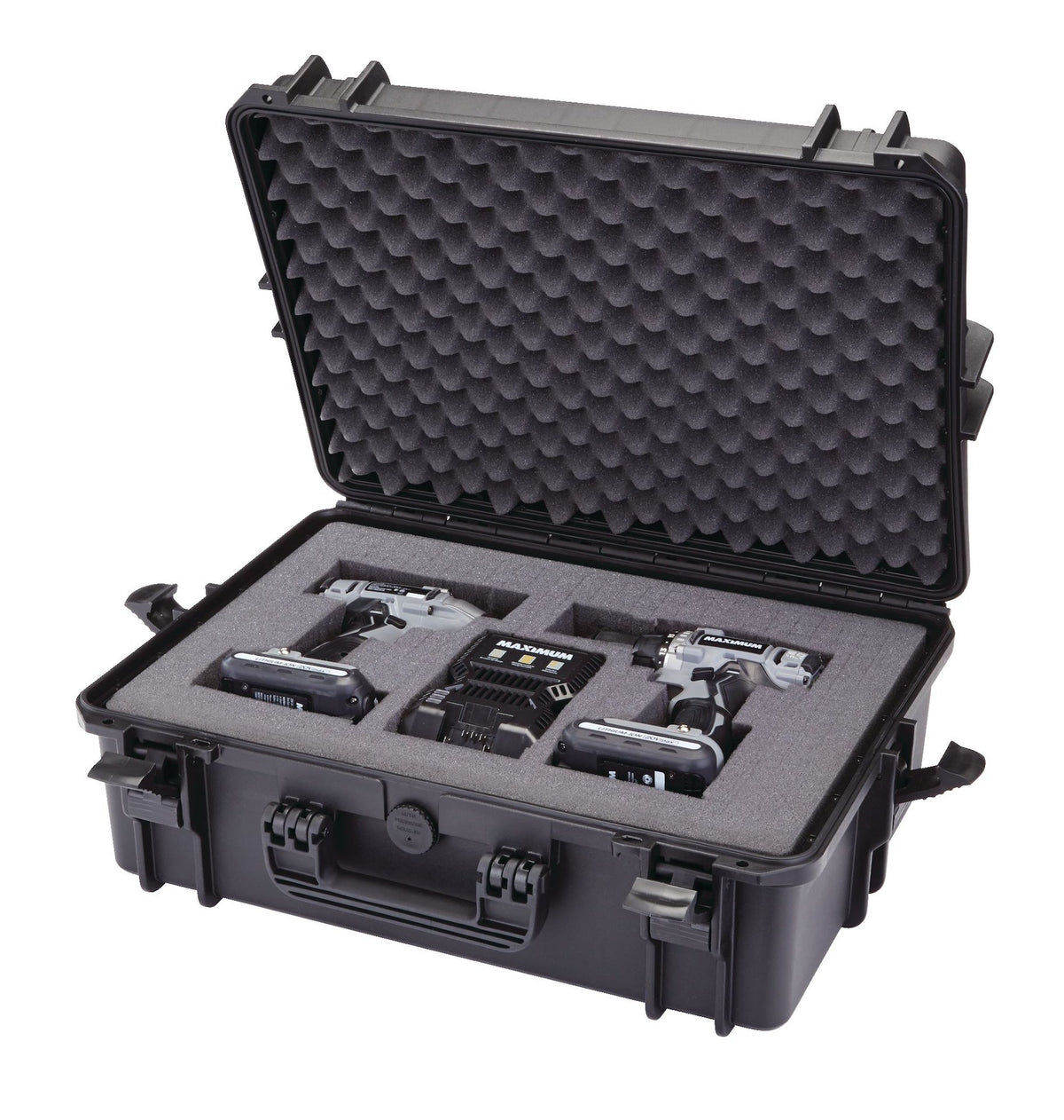 Portable IP67 Waterproof Case/Tool Box with Foam Layers, Black, Large, 22-in