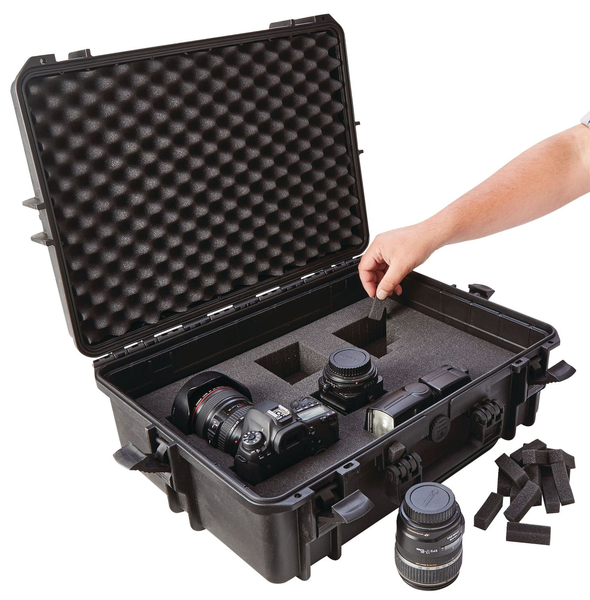 Portable IP67 Waterproof Case/Tool Box with Foam Layers, Black, Large, 22-in