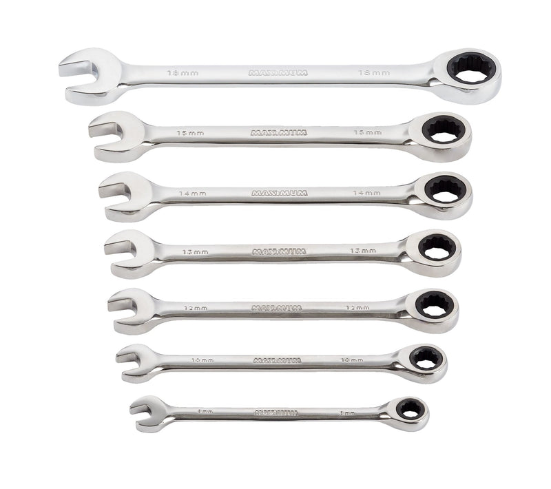 Ratcheting Wrench Set, Metric, Nickel-Chrome Plating, 7-pc H5300