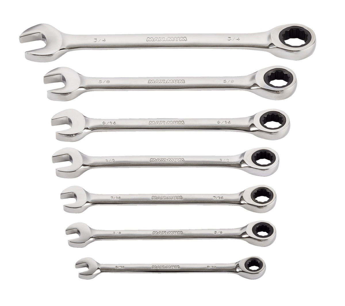 Ratcheting Wrench Set, SAE, Nickel-Chrome Plating, 7-pc