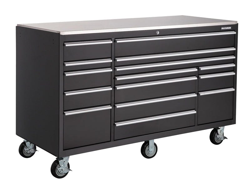 Rolling Tools Storage Cabinet with 15 Drawers, Black, 72-in x 30-in E7060