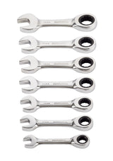 Stubby Ratcheting Wrench Set, Metric, Nickel-Chrome Plating, 7-pc