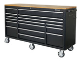 Tool Cabinet with Wood Top and 4-Outlet Power Strip, Black, 74x24-in