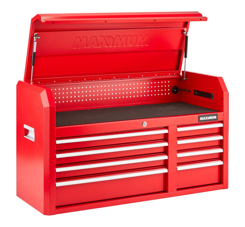 Tool Storage Chest, 8-Drawer, Built-In Power Bar with USB, 47-in, Red E6428