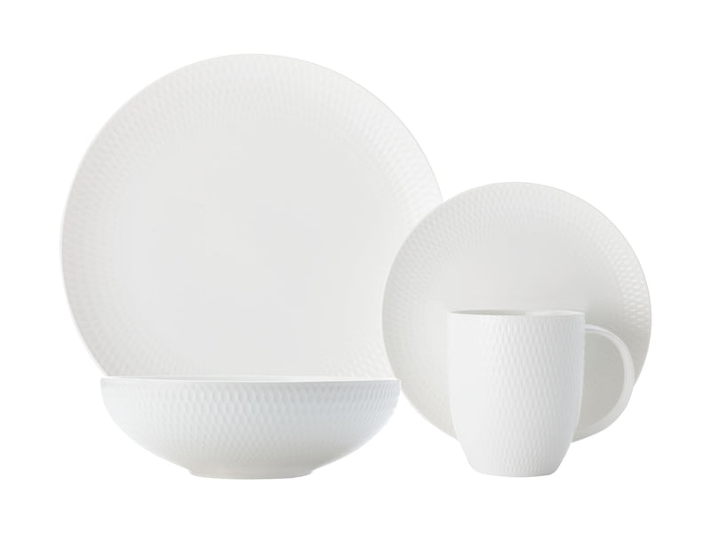 Round Diamond Porcelain Dinnerware Set, Serves 4, 16-pc, White U8336