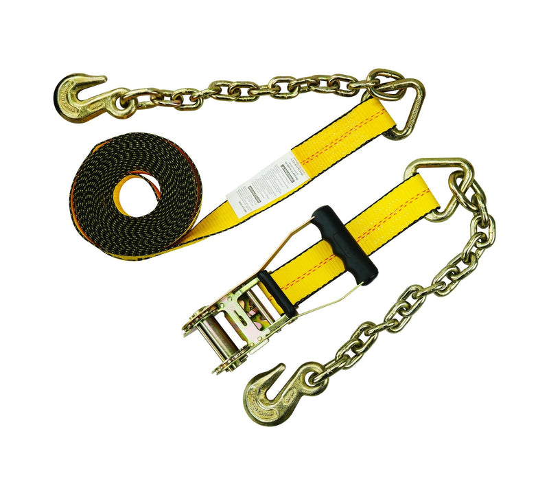 10,000-lb Commercial Ratchet Tie Down Strap, with 18-in Chain, 2-in x 27-ft L0221