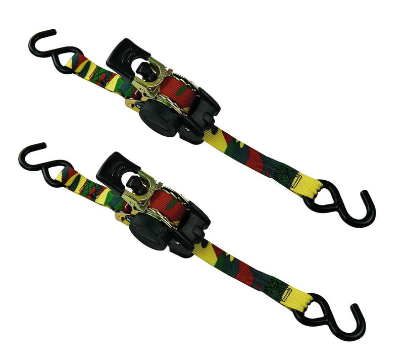1,200-lb Retractable Camo Ratchet Tie Down Straps, 1-in x 10-ft, 2-pk T9714