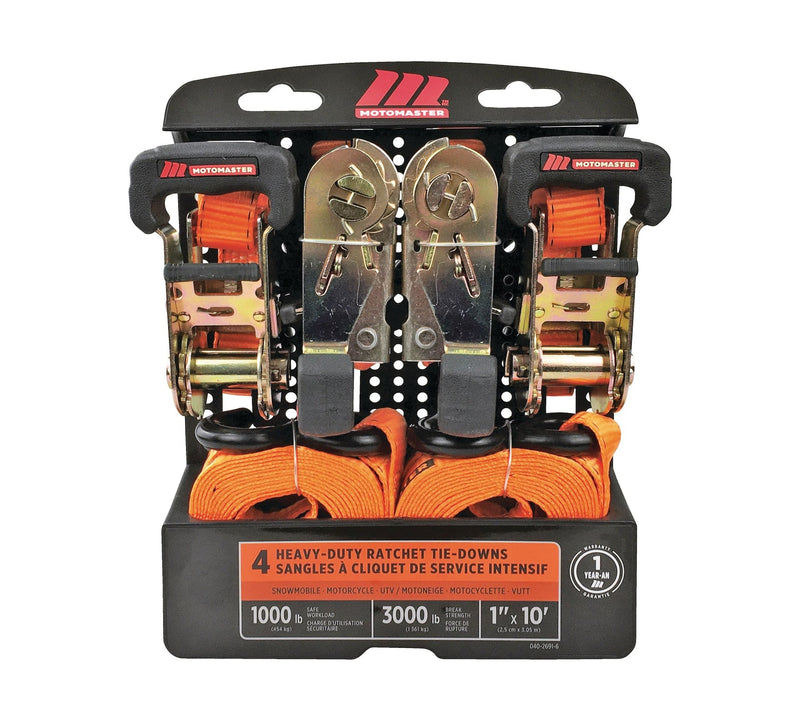 3,000-lb Ratchet Tie Down Straps, with Power Grip Padded Handles, 1-in x 10-ft, 4-pk Y2653