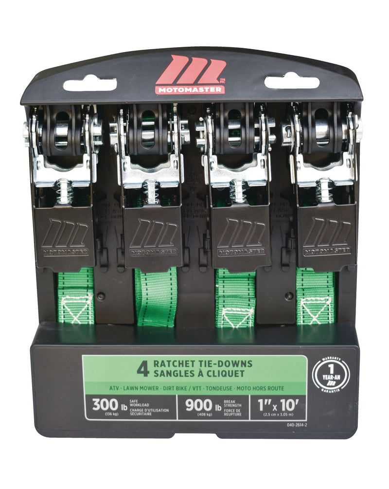 900-lb Ratchet Tie-Down Straps, Non-Padded, 1-in x 10-ft, 4-pk H7150
