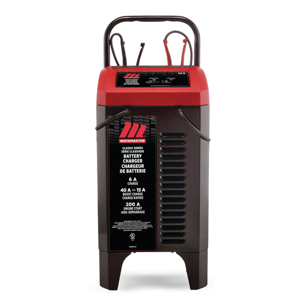 Classic Series Wheeled Smart Battery Charger, Fully Automatic, 40/15/6-Amp, 12V, with 200-Amp Engine Start H0242