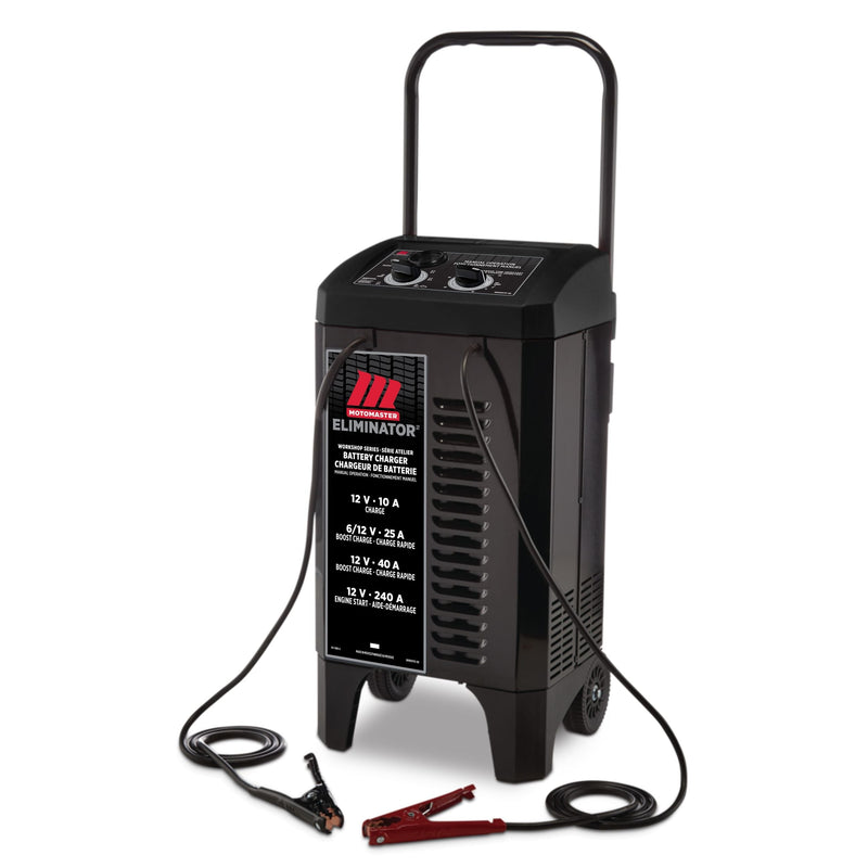 Eliminator Workshop Series Wheeled Battery Charger, Manually-Operated, 40/25/10-Amp, 6 & 12V, with 240-Amp Engine Start K8776