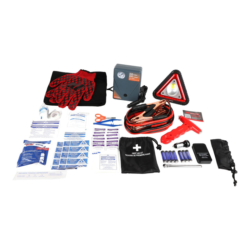 Executive Safety Kit with Booster Cables, Air Compressor & LED Flares T4180