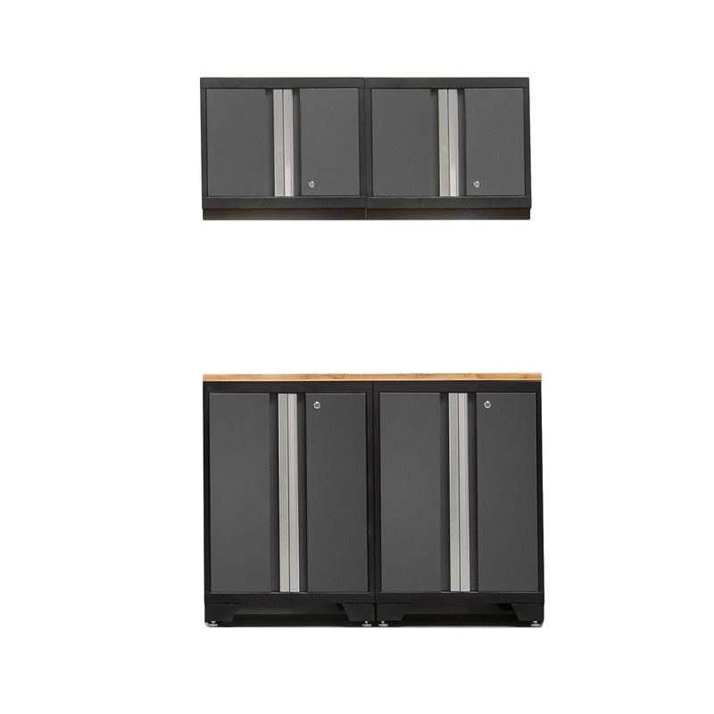Bold Series Lockable 24-Gauge Steel Garage Cabinetry Set with Bamboo Top, Black/Grey, 48-in x 18-in x 76.75-in, 5-pc E6564