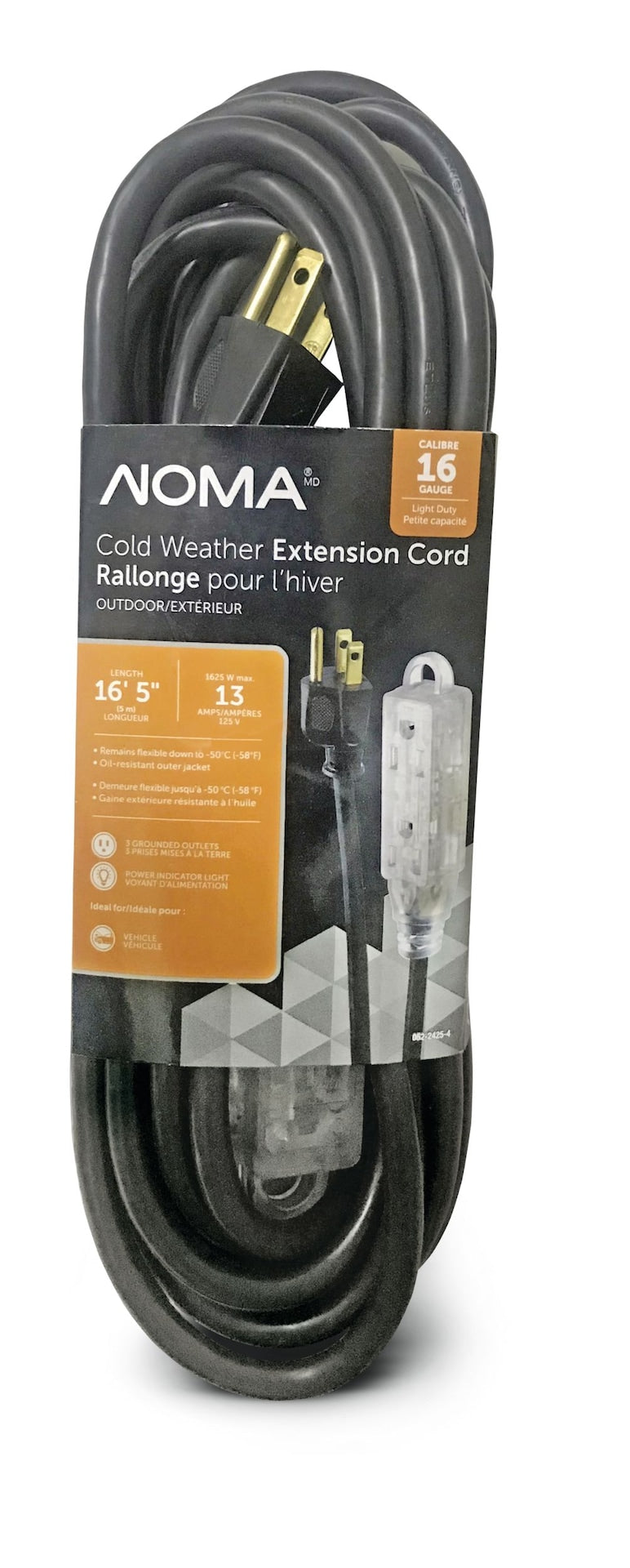 16/3 Extreme Cold Weather Outdoor Extension Cord with Lighted End, Flexible, Black H8169