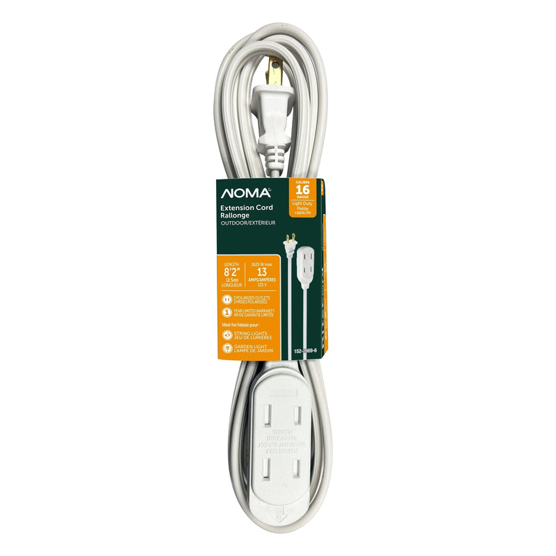 2.5-m 13A 3-Outlet Light-Duty 16-Gauge White Outdoor Extension Cord T2528