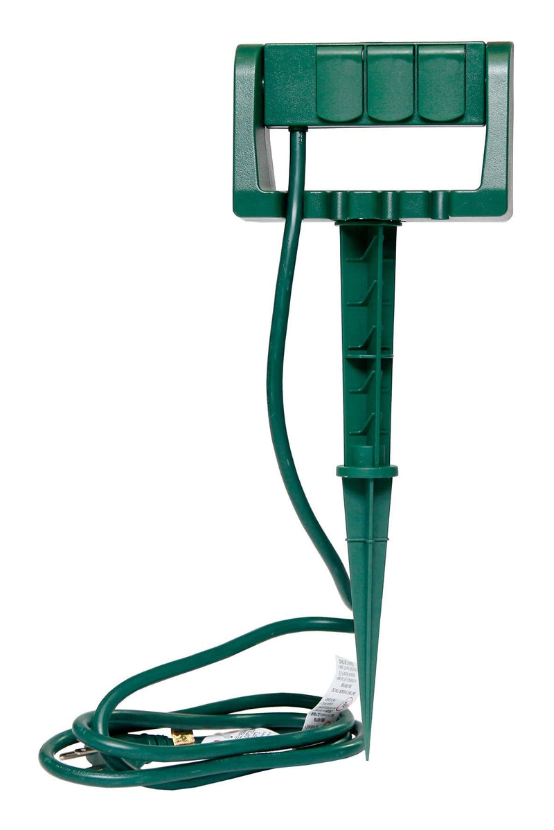 3-Outlet Outdoor Power Stake with 6-ft Cord, Green U1985