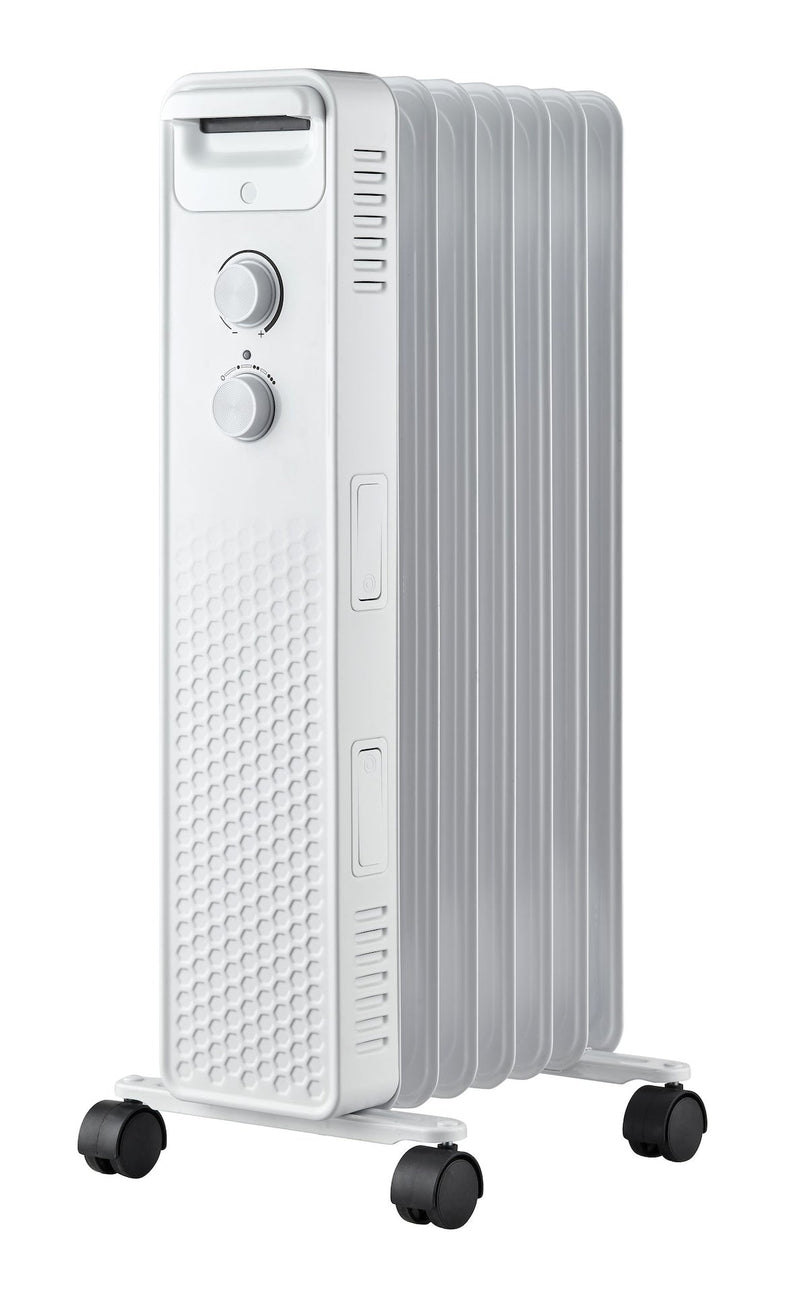 3-Setting Mechanical Oil Filled Heater with Adjustable Thermostat, Castors & Handle, 1500W, White A6521