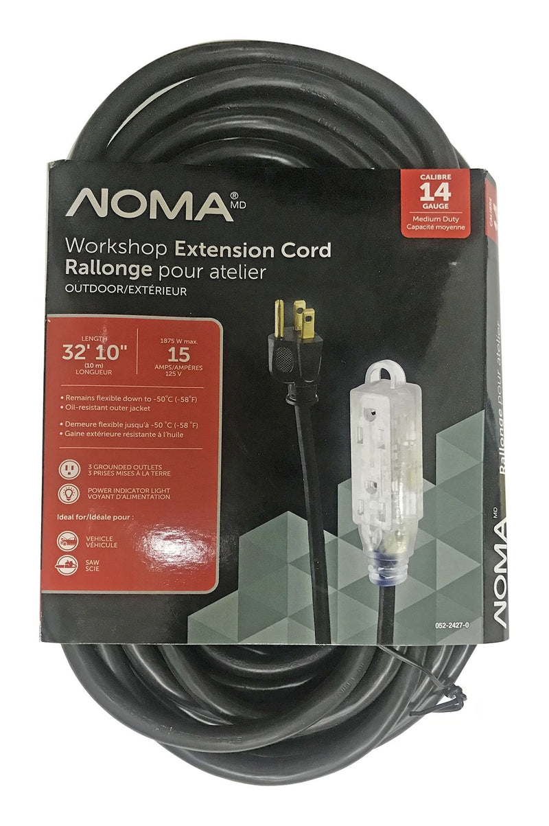 32-ft 10-in 14/3 Outdoor Extension Cord with 3 Grounded Outlets and Lighted End, Black M7703