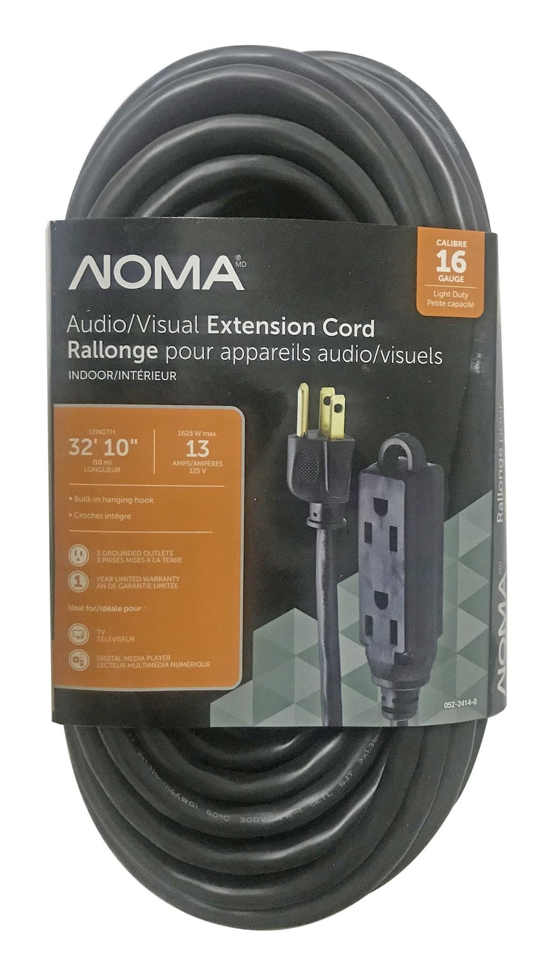 32-ft 10-in 16/3 Light Duty Extension Cord with 3 Grounded Outlets. Audio / Visual, Black V7775