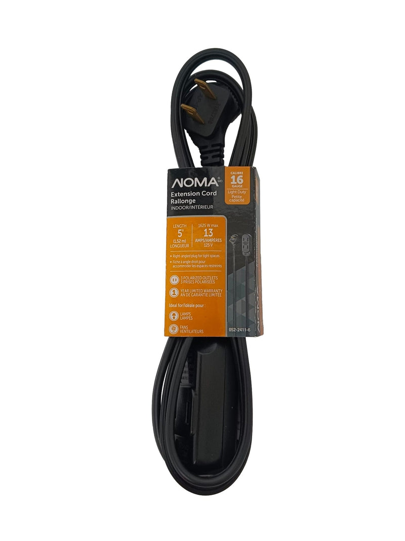 5' 16/2 Light Duty Extension Cord with 3 Outlets, Black K7099
