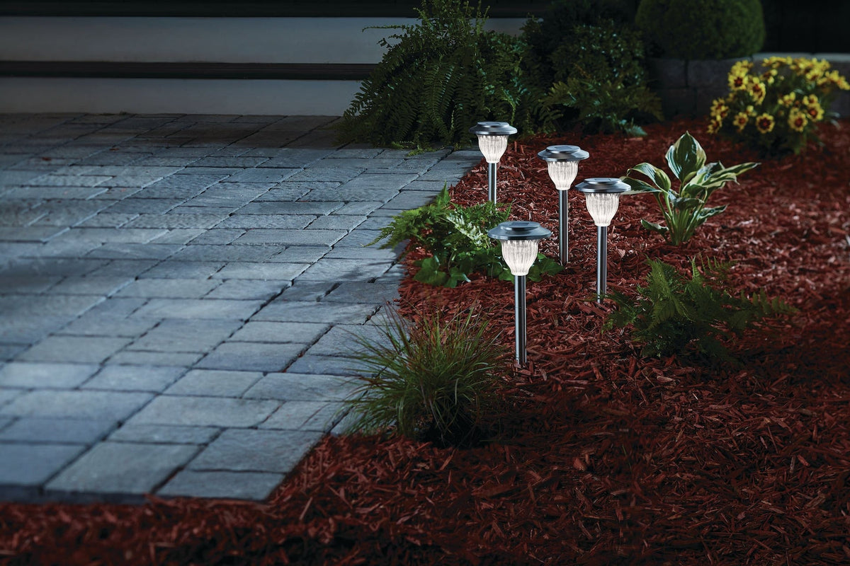 Outdoor Pure White LED Solar Stainless Steel Garden & Pathway Stake Lights, 10-Pk